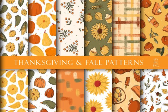 12 THANKSGIVING Patterns EPS PNG JPG: Seamless Fall & Holiday Designs for Real-World Projects