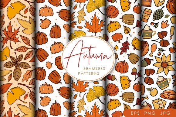 5 AUTUMN Seamless Patterns EPS PNG JPG