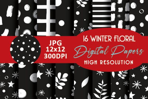 Black and White Winter Floral Patterns