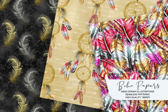 Boho Patterns, Feathers Papers