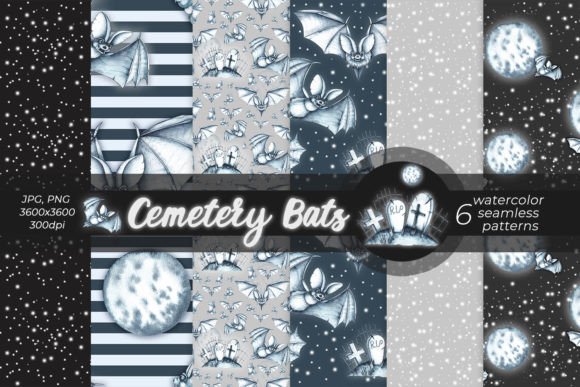 Cemetery Bats Watercolor Patterns