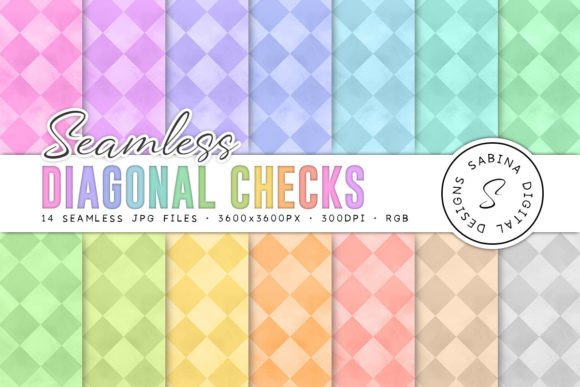 Diagonal Checks Seamless Patterns: Pastel Watercolor Backdrops for Creative Projects