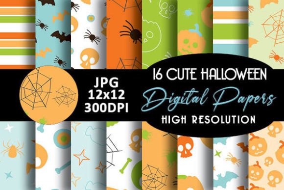 Green Orange Cute Halloween Patterns