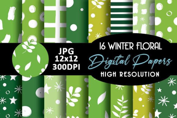Green Winter Digital Papers Patterns