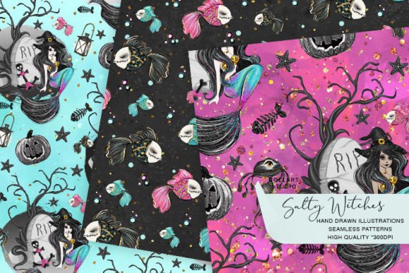 Halloween Papers, Mermaid Patterns: Seamless Digital Design Assets for Modern Creators