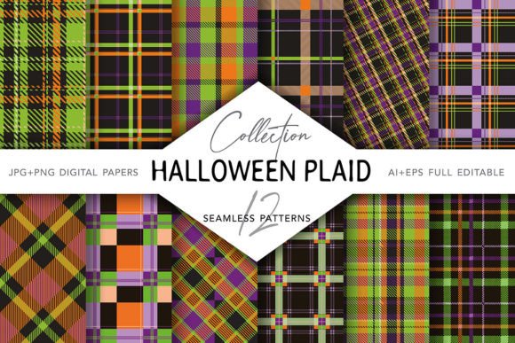 Halloween Plaid Seamless Patterns