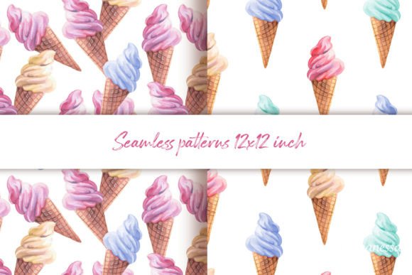 Ice Cream. 2 Watercolor Patterns: A Versatile Digital Asset for Creative Professionals and Craft Enthusiasts