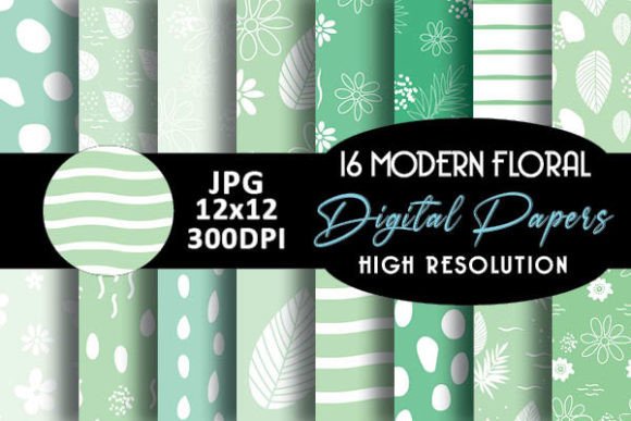 Mint Abstract Modern Floral Patterns: 16 Premium Digital Papers for Effortless Creative Design