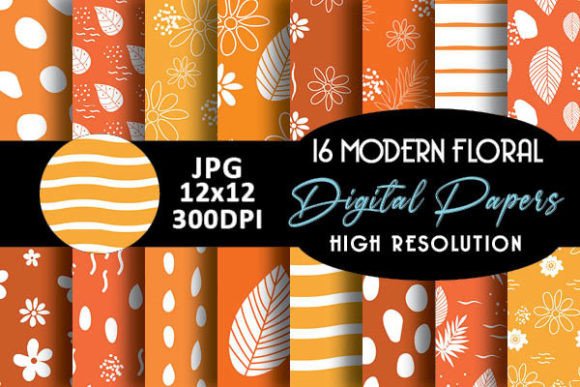 Orange Abstract Modern Floral Patterns