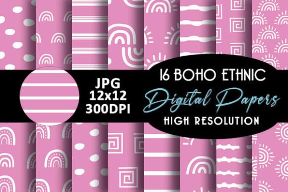Pink Rainbows Boho Geometric Patterns: 16 Premium Digital Papers for Creative Freedom