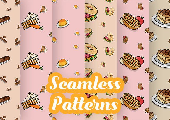 Sweet Cakes Patterns: Colorful Seamless Backgrounds