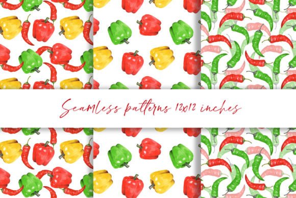 Watercolor Peppers: 3 Seamless Patterns for Expressive, Versatile Design Work