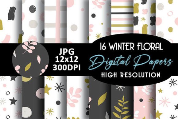 Winter Floral Digital Papers Patterns: Elegant, Versatile Backgrounds for Creative Projects